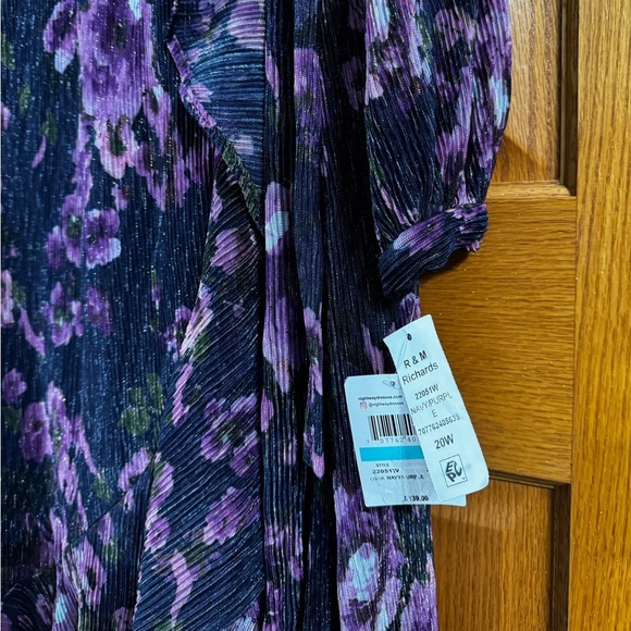 Women’s Formal Dress Size 20W NIGHTWAY Purple Navy Tie Blouson Long Sleeve Hi-Lo - Picture 9 of 11